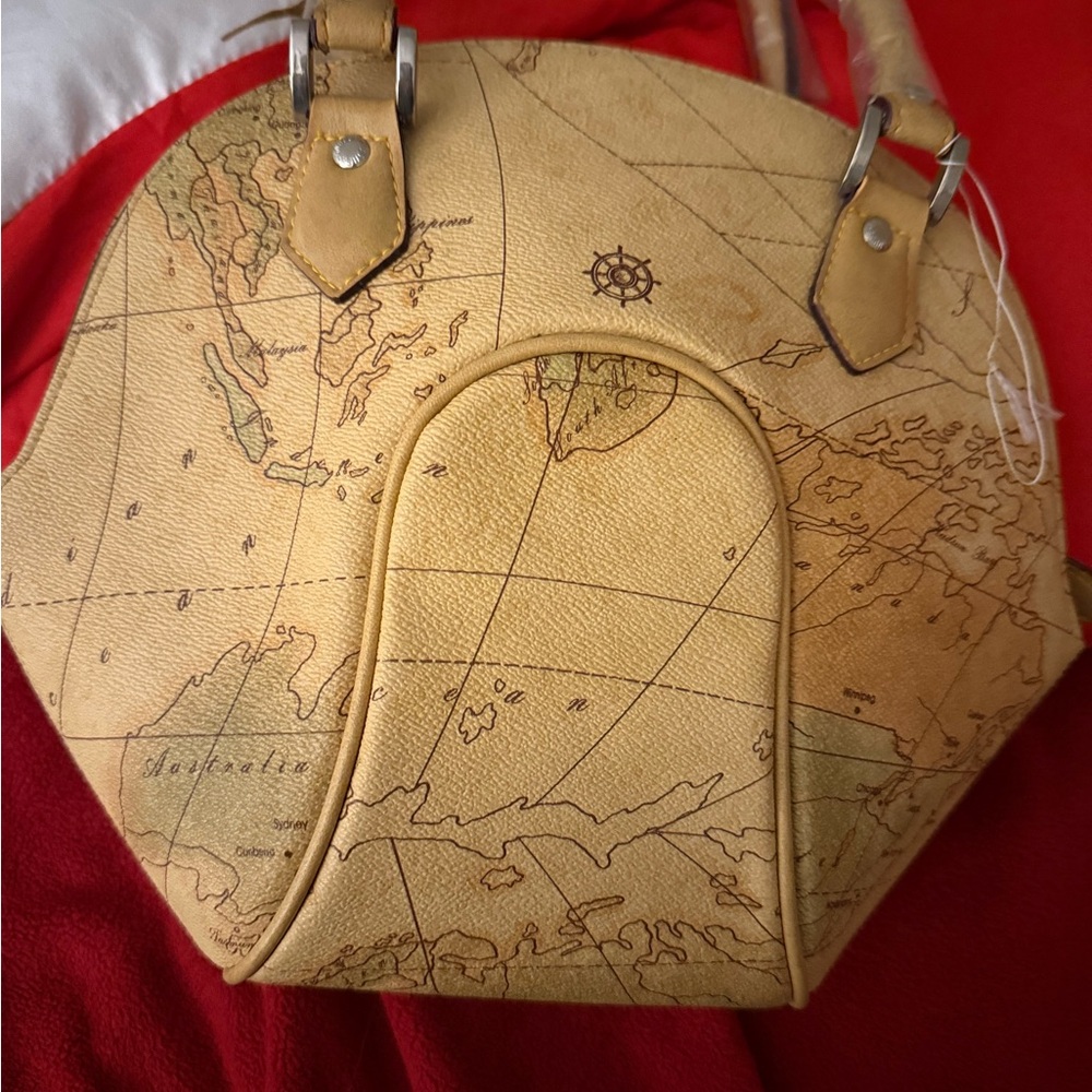 Tan Map Print Clutch - image 1